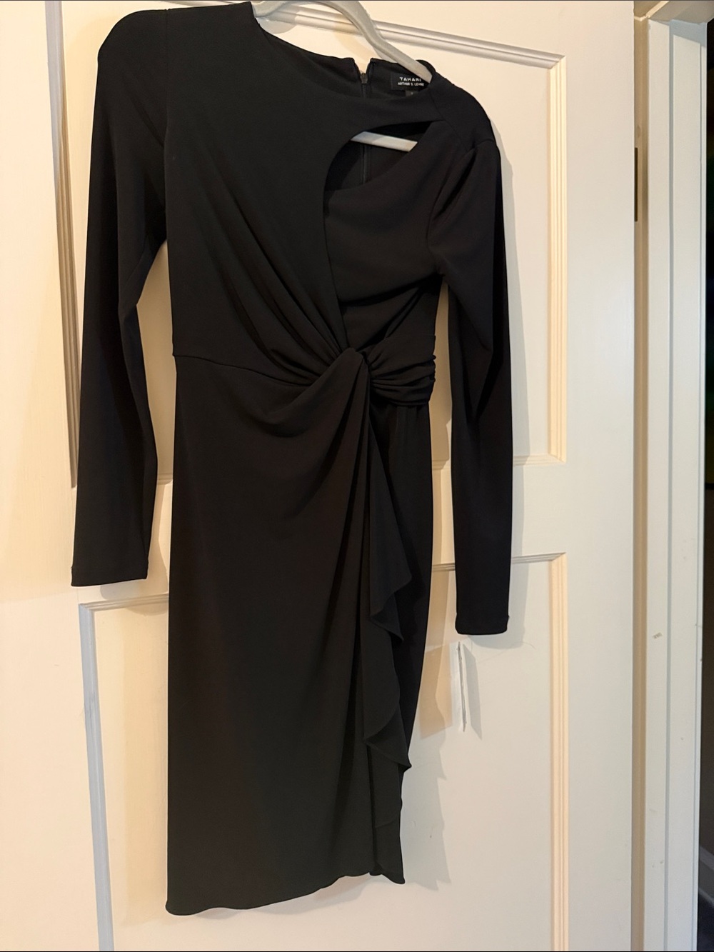 Tahari ASL Black Twist-Knot Cutout Long Sleeve Dress